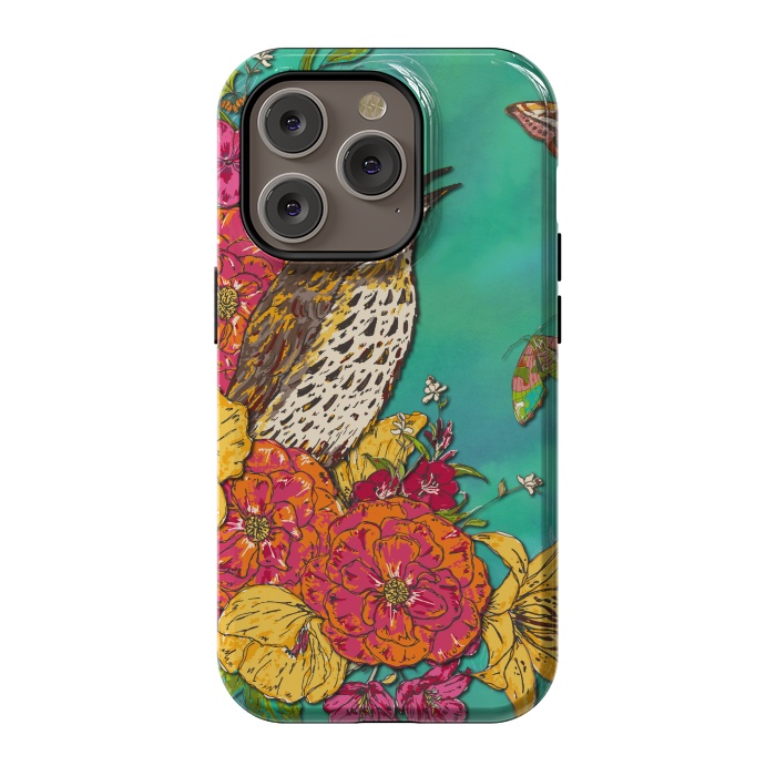 iPhone 14 Pro StrongFit Floral Songthrush by Lotti Brown