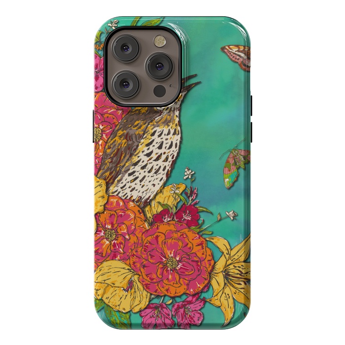 iPhone 14 Pro max StrongFit Floral Songthrush by Lotti Brown