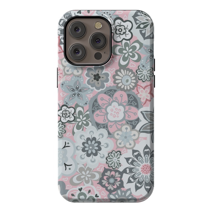 iPhone 14 Pro max StrongFit Beautiful Bouquet of Blooms-Light grey and pink by Paula Ohreen