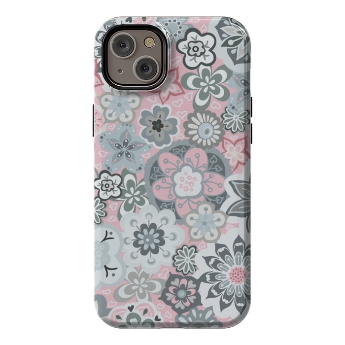 iPhone 14 Plus StrongFit Beautiful Bouquet of Blooms-Light grey and pink by Paula Ohreen