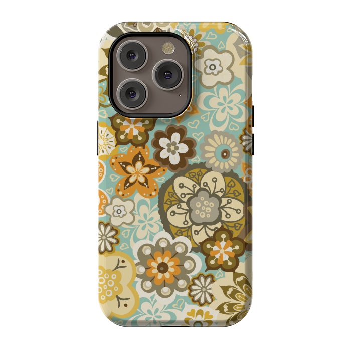 iPhone 14 Pro StrongFit Bouquet of Blooms-Blue and Orange by Paula Ohreen