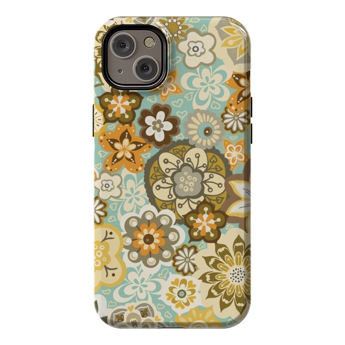 iPhone 14 Plus StrongFit Bouquet of Blooms-Blue and Orange by Paula Ohreen