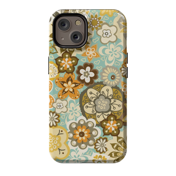 iPhone 14 StrongFit Bouquet of Blooms-Blue and Orange by Paula Ohreen