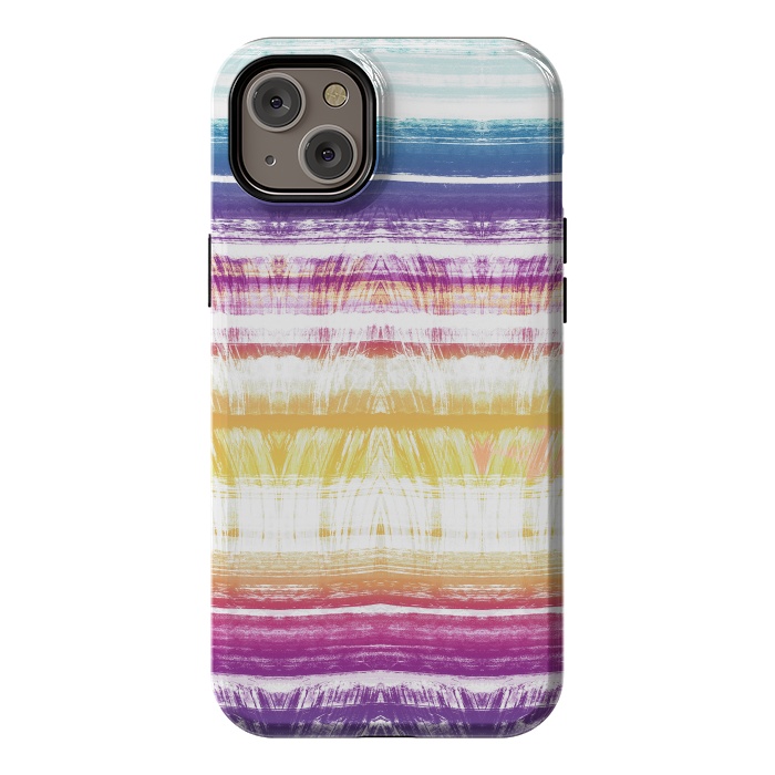 iPhone 14 Plus StrongFit Rainbow brushed ethnic tie dye stripes by Oana 