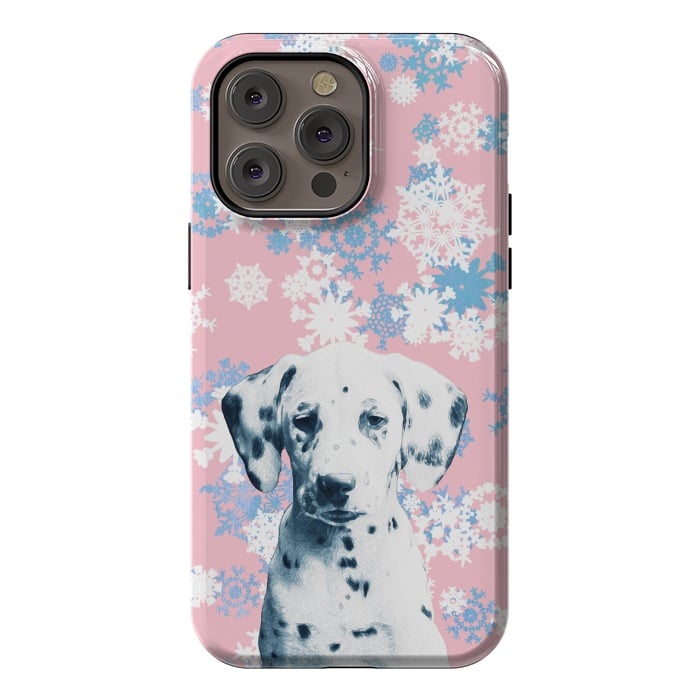 iPhone 14 Pro max StrongFit Pink blue dalmatian and snowflakes by Oana 