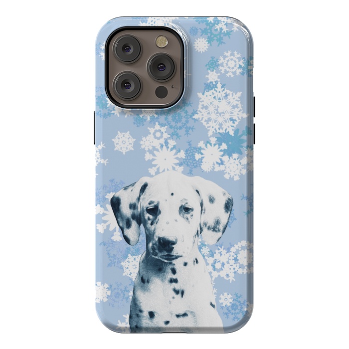 iPhone 14 Pro max StrongFit Cute dalmatian and blue white snowflakes by Oana 