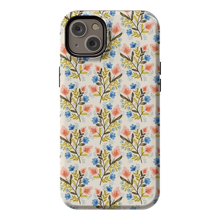iPhone 14 Plus StrongFit Peach and Blue Floral by Noonday Design