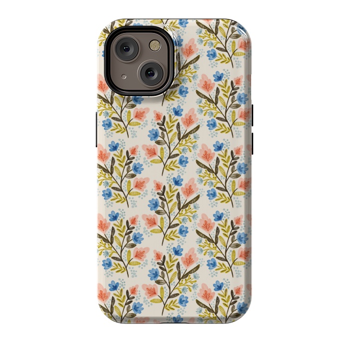 iPhone 14 StrongFit Peach and Blue Floral by Noonday Design