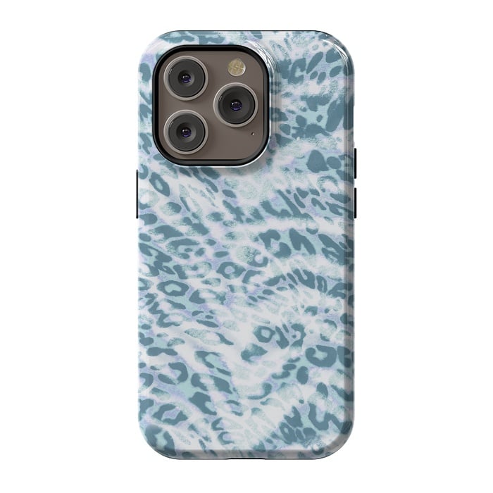 iPhone 14 Pro StrongFit Baby blue brushed leopard print and tiger stripes by Oana 