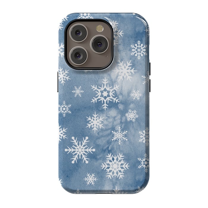 iPhone 14 Pro StrongFit Blue white watercolor Christmas snowflakes by Oana 