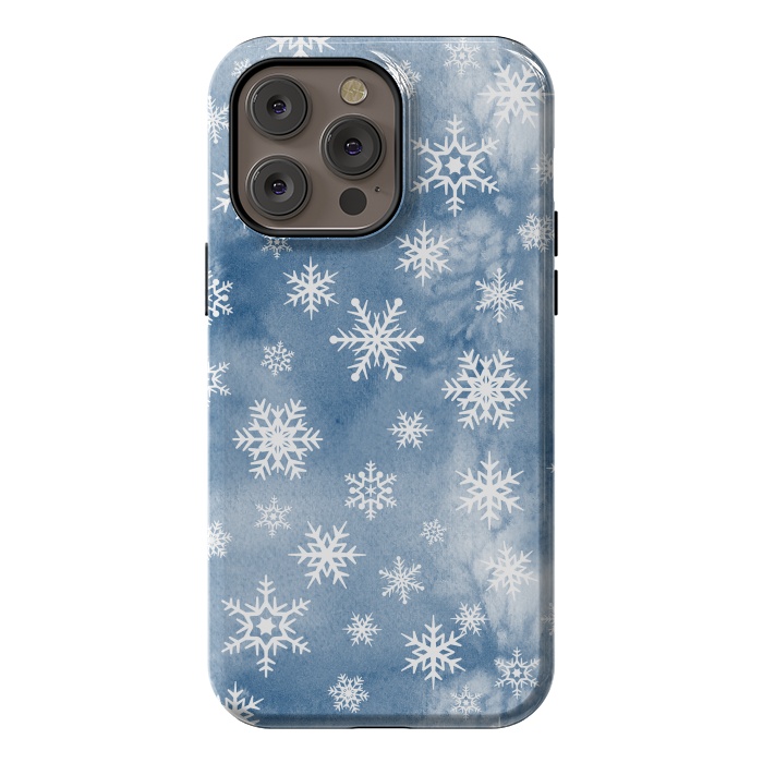 iPhone 14 Pro max StrongFit Blue white watercolor Christmas snowflakes by Oana 