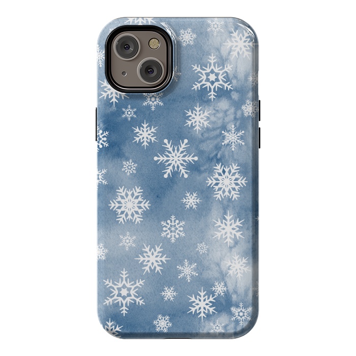 iPhone 14 Plus StrongFit Blue white watercolor Christmas snowflakes by Oana 