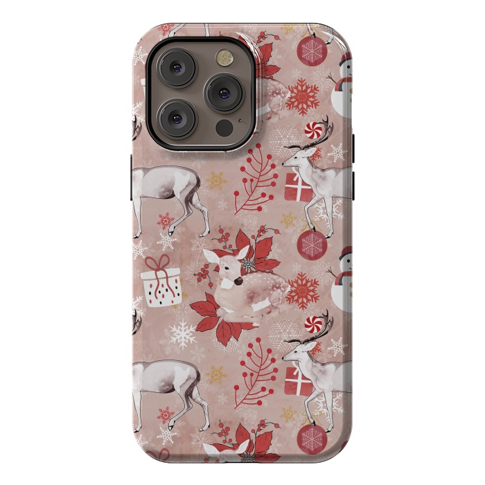 iPhone 14 Pro max StrongFit Deers and Christmas ornaments red pink by Oana 
