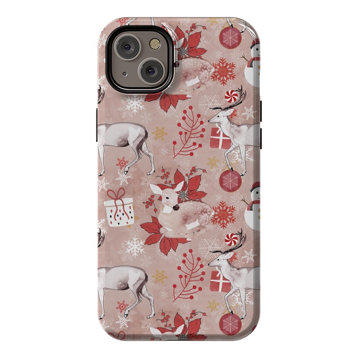 iPhone 14 Plus StrongFit Deers and Christmas ornaments red pink by Oana 