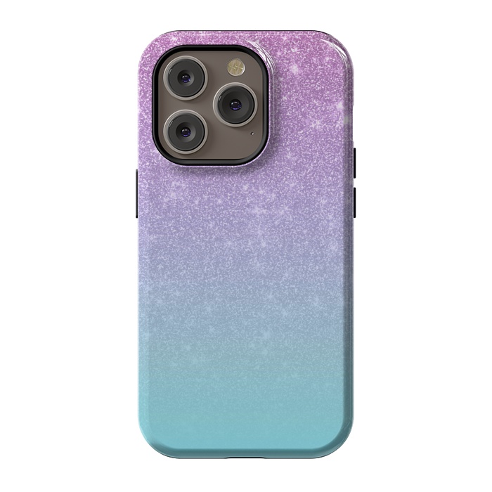iPhone 14 Pro StrongFit Girly Purple Blue Glitter Ombre Gradient by Julie Erin Designs