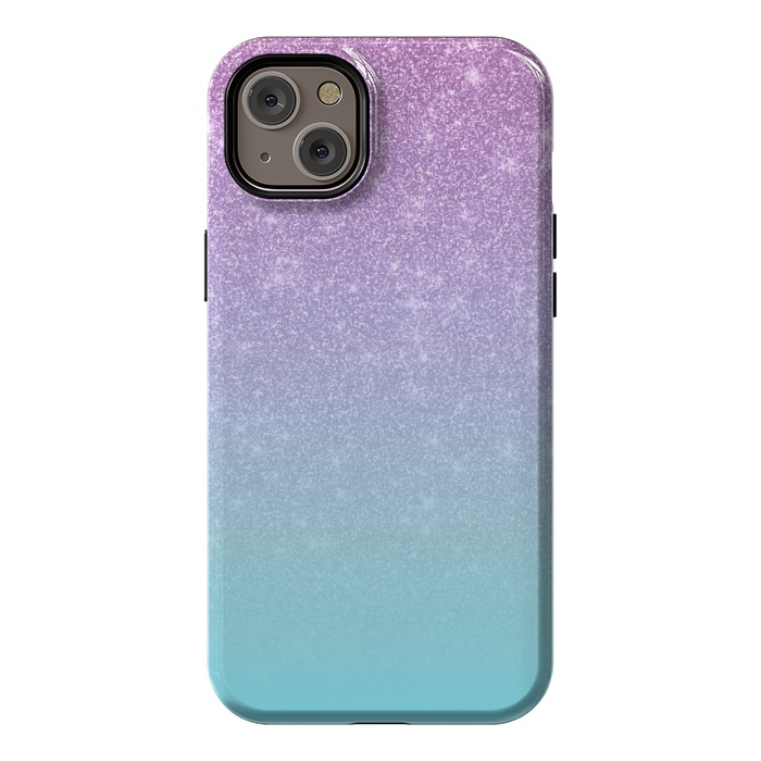 iPhone 14 Plus StrongFit Girly Purple Blue Glitter Ombre Gradient by Julie Erin Designs