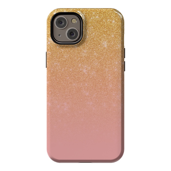 iPhone 14 Plus StrongFit Girly Gold and Pink Glitter Ombre Gradient by Julie Erin Designs