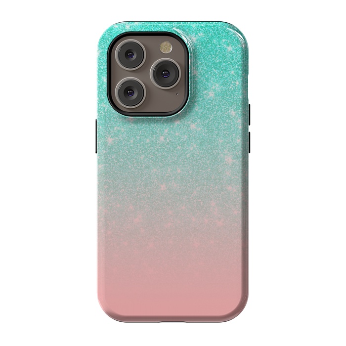 iPhone 14 Pro StrongFit Girly Pastel Blue Pink Glitter Ombre Gradient by Julie Erin Designs
