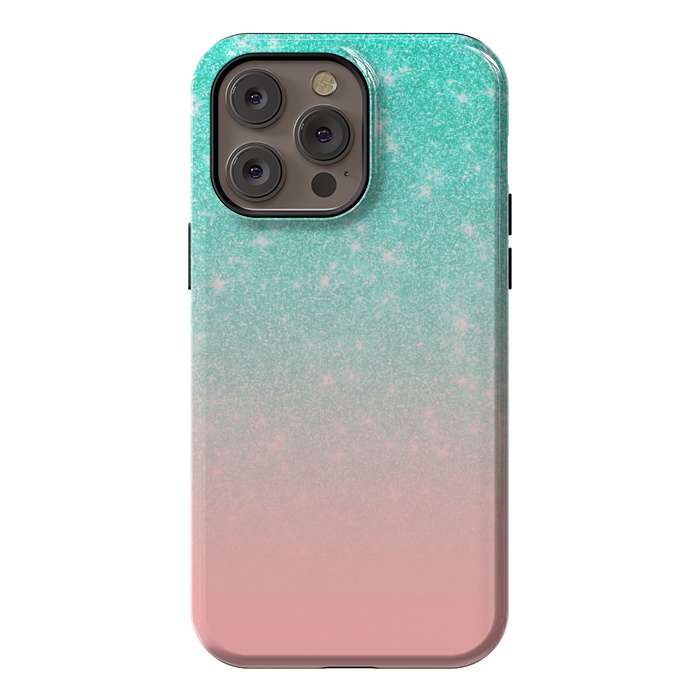 iPhone 14 Pro max StrongFit Girly Pastel Blue Pink Glitter Ombre Gradient by Julie Erin Designs
