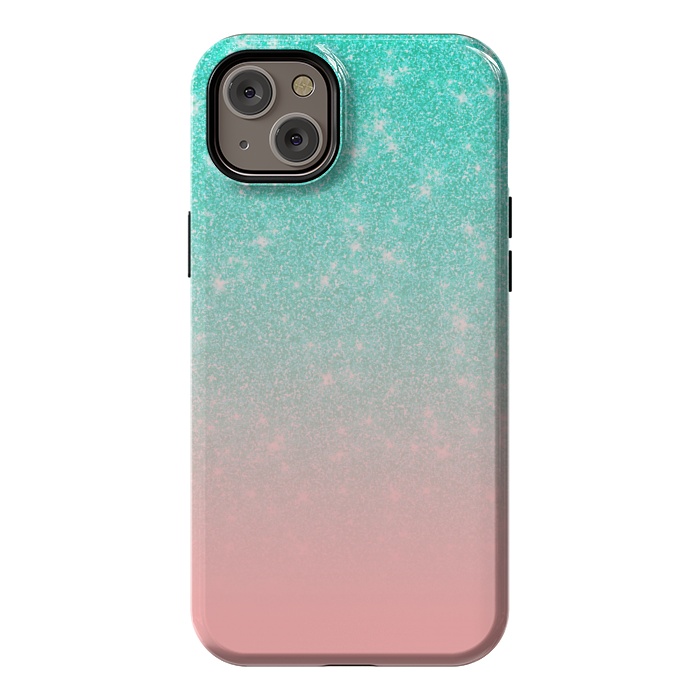 iPhone 14 Plus StrongFit Girly Pastel Blue Pink Glitter Ombre Gradient by Julie Erin Designs