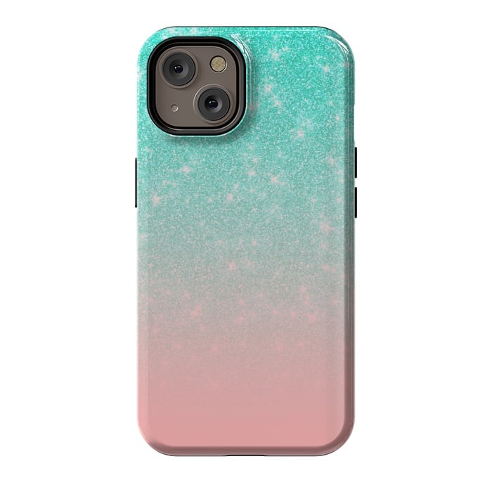 iPhone 14 StrongFit Girly Pastel Blue Pink Glitter Ombre Gradient by Julie Erin Designs