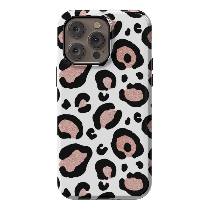 iPhone 14 Pro max StrongFit Rose Gold Glitter Leopard Print by Julie Erin Designs