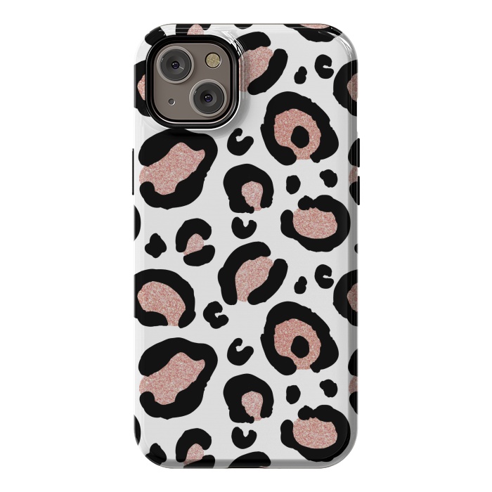 iPhone 14 Plus StrongFit Rose Gold Glitter Leopard Print by Julie Erin Designs