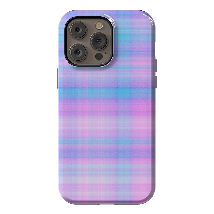 iPhone 14 Pro max StrongFit Girly Pastel Plaid Blue Pink by Julie Erin Designs