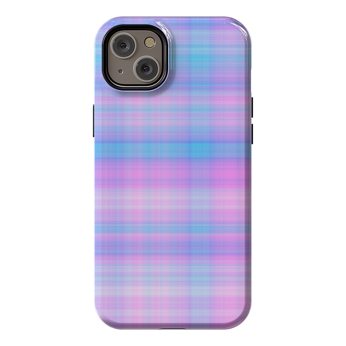 iPhone 14 Plus StrongFit Girly Pastel Plaid Blue Pink by Julie Erin Designs