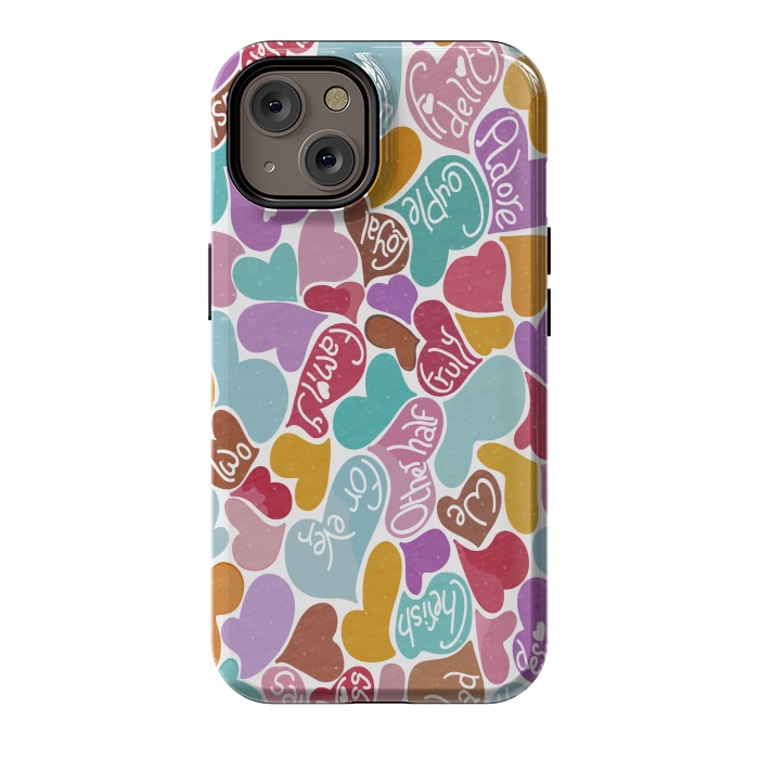 iPhone 14 StrongFit Multicolored Love hearts with loving words by Paula Ohreen