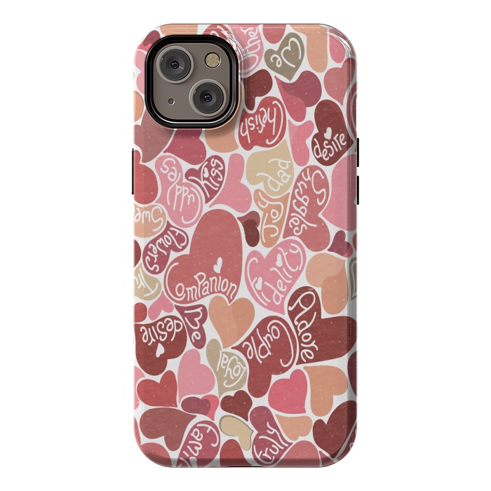 iPhone 14 Plus StrongFit Love hearts with loving words in red and beige by Paula Ohreen