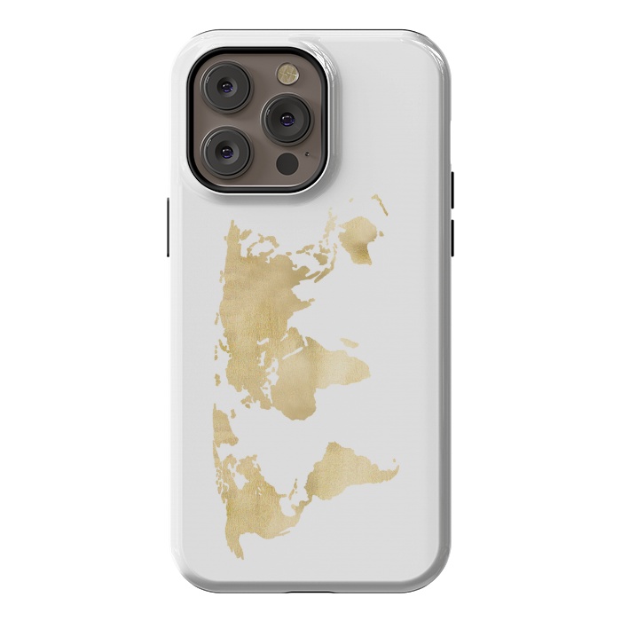 iPhone 14 Pro max StrongFit Gold World Map by Tangerine-Tane