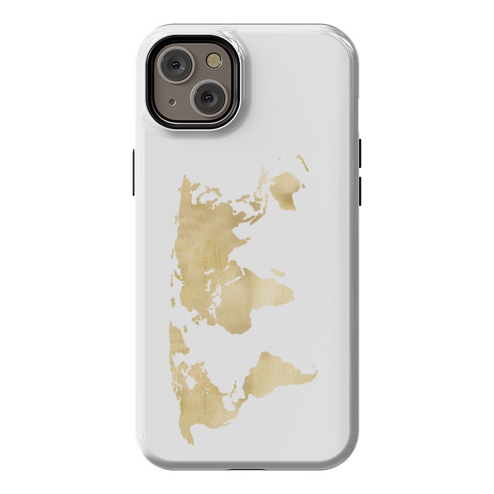 iPhone 14 Plus StrongFit Gold World Map by Tangerine-Tane