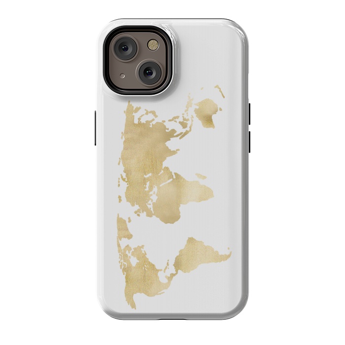 iPhone 14 StrongFit Gold World Map by Tangerine-Tane