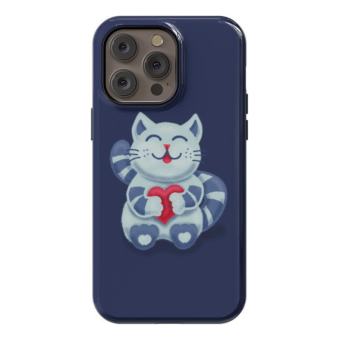 iPhone 14 Pro max StrongFit Cute Blue Kitty With Heart In Love by Boriana Giormova