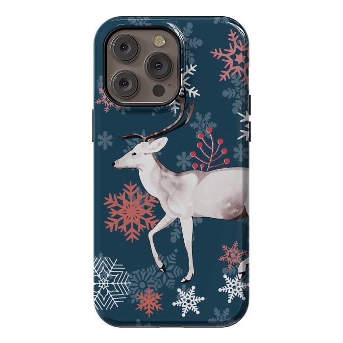 iPhone 14 Pro max StrongFit Reindeer and snowflakes winter illustration by Oana 