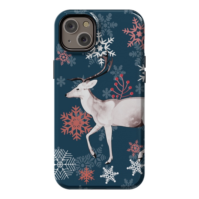 iPhone 14 Plus StrongFit Reindeer and snowflakes winter illustration by Oana 