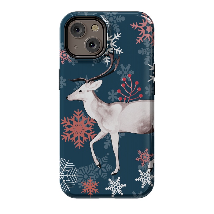 iPhone 14 StrongFit Reindeer and snowflakes winter illustration by Oana 