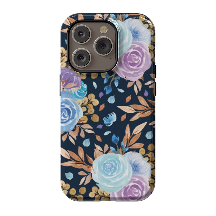iPhone 14 Pro StrongFit blue purple floral pattern by MALLIKA