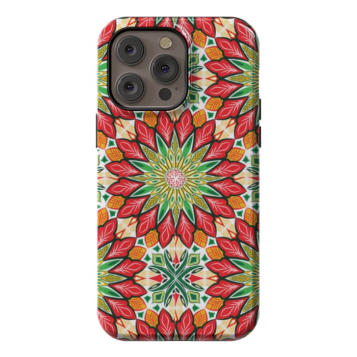 iPhone 14 Pro max StrongFit ORANGE RED FLORAL GREEN PRINT by MALLIKA