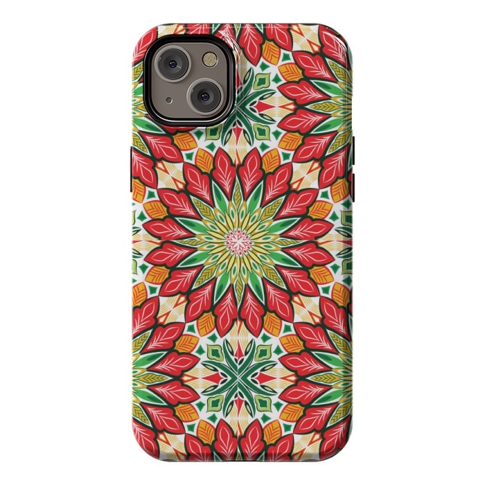 iPhone 14 Plus StrongFit ORANGE RED FLORAL GREEN PRINT by MALLIKA