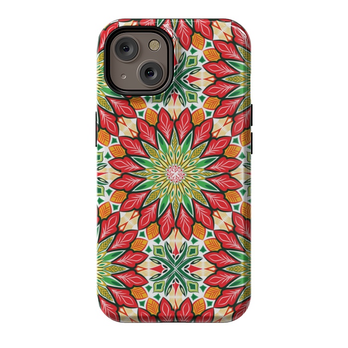 iPhone 14 StrongFit ORANGE RED FLORAL GREEN PRINT by MALLIKA