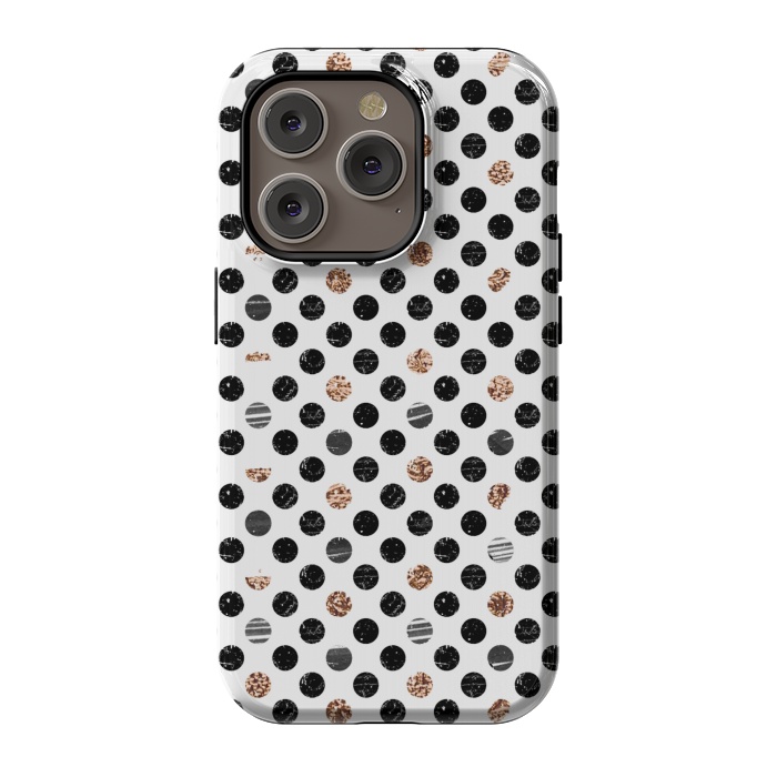 iPhone 14 Pro StrongFit Ink and gold glitter polka dots by Oana 