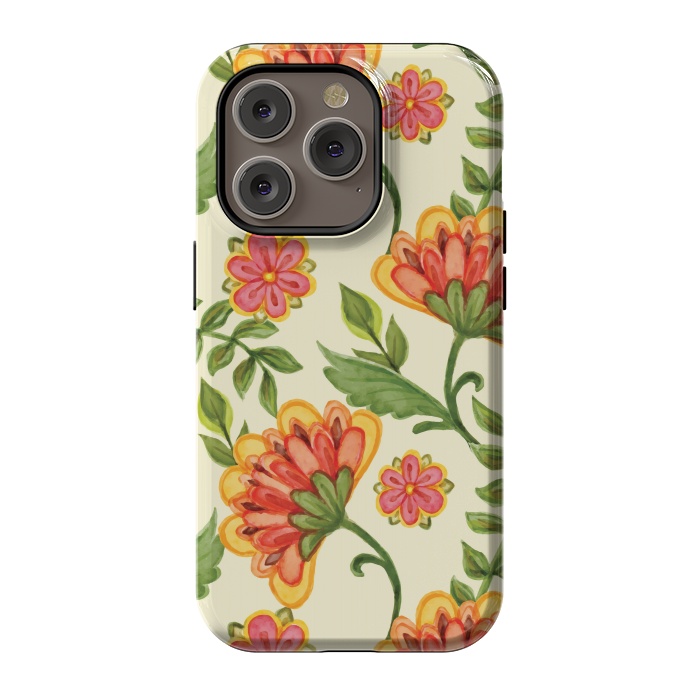 iPhone 14 Pro StrongFit red yellow green floral pattern by MALLIKA