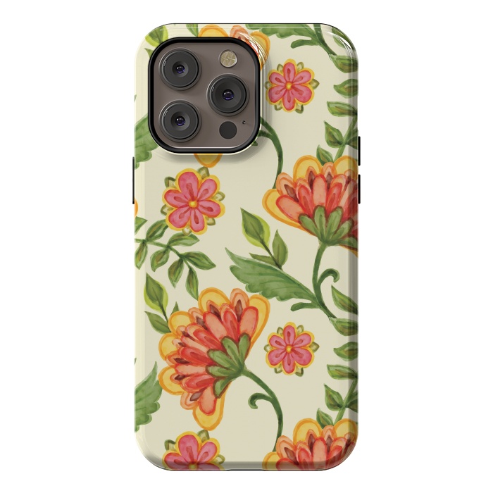 iPhone 14 Pro max StrongFit red yellow green floral pattern by MALLIKA
