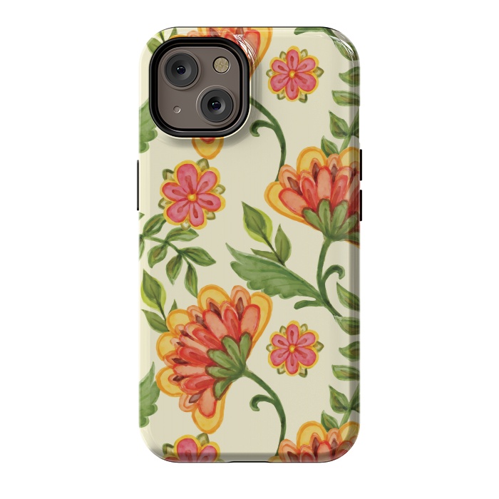 iPhone 14 StrongFit red yellow green floral pattern by MALLIKA