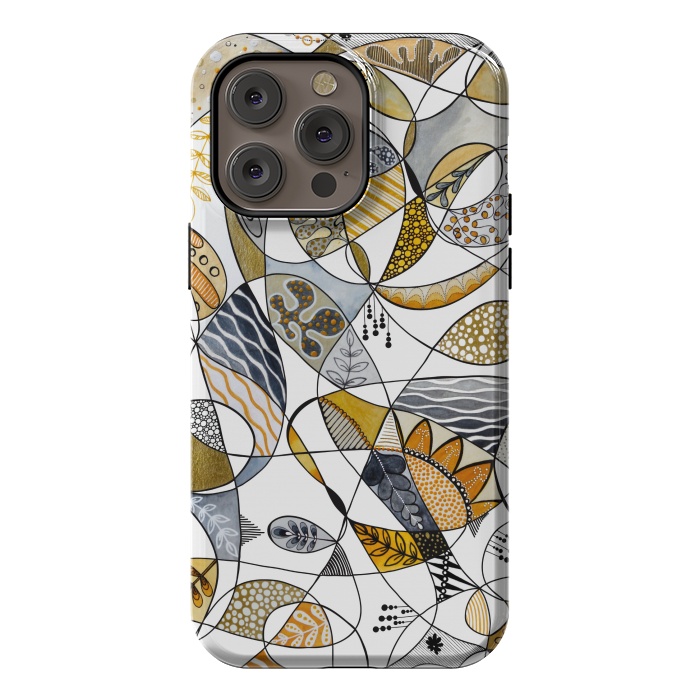 iPhone 14 Pro max StrongFit Continuous Line Abstract Art in Grey and Yellow by Paula Ohreen