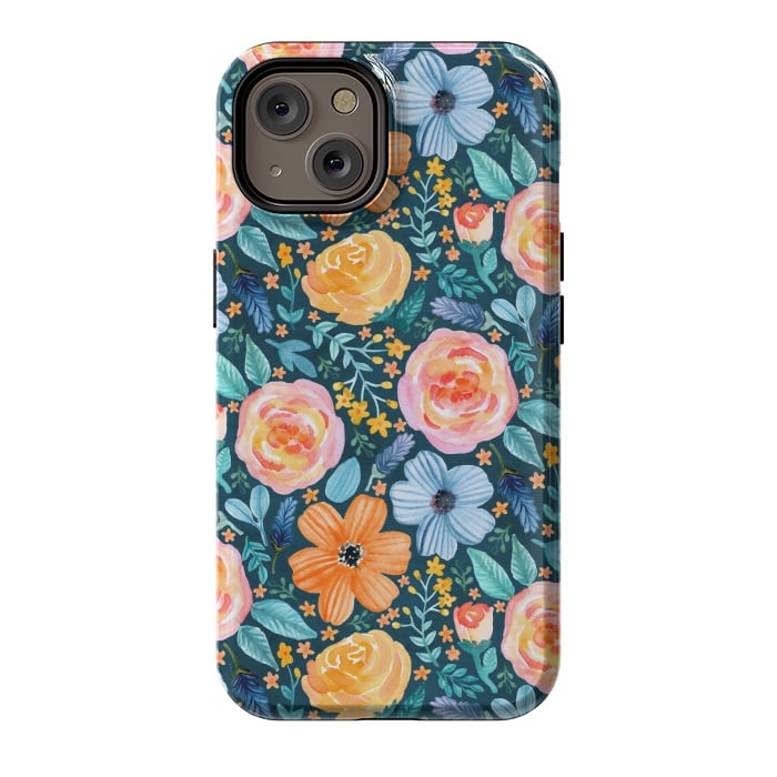 iPhone 14 StrongFit Bold Blooms on Dark Teal by Tangerine-Tane