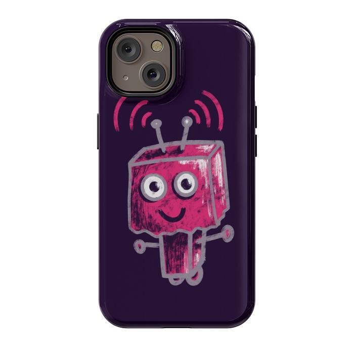 iPhone 14 StrongFit Cute Pink Robot With Paper Bag Head Kids by Boriana Giormova