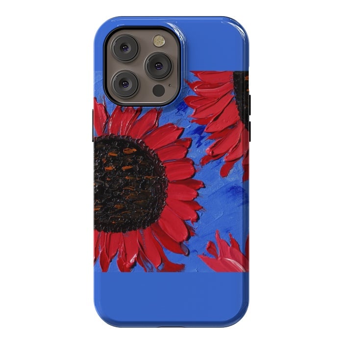 iPhone 14 Pro max StrongFit Red sunflowers art by ArtKingdom7